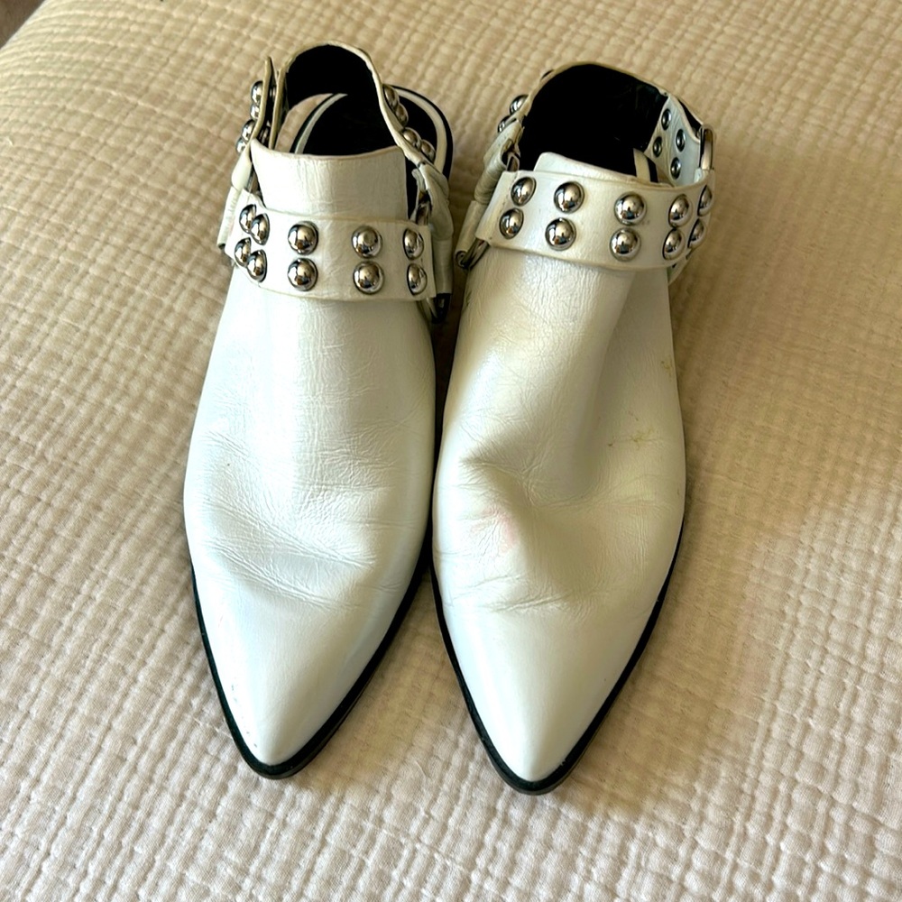 Rebecca Minkoff White Pointed Leather Studded Mules